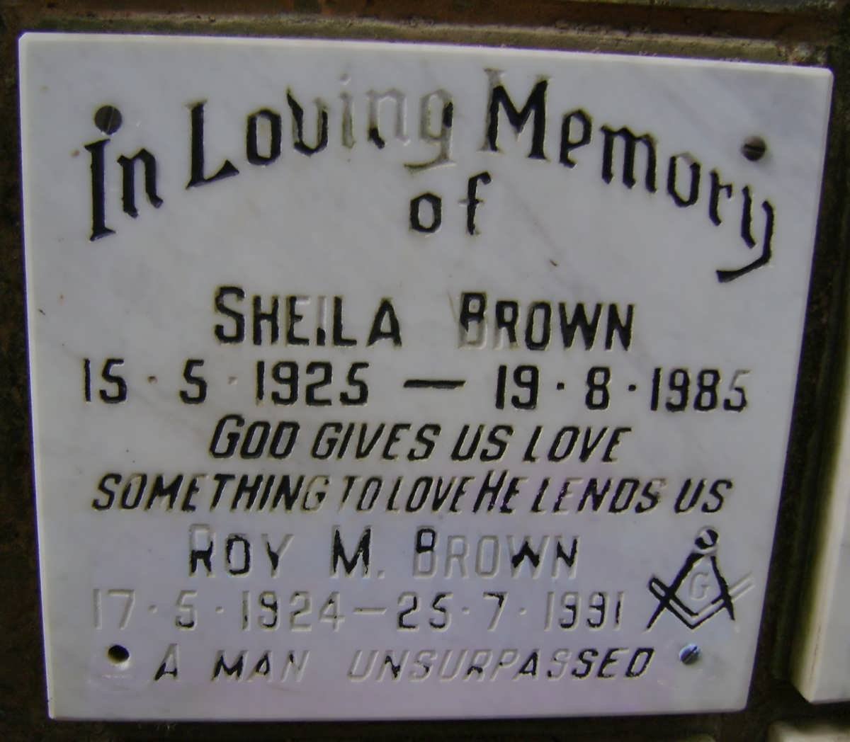 BROWN Roy M. 1924-1991 &amp; Sheila 1925-1985