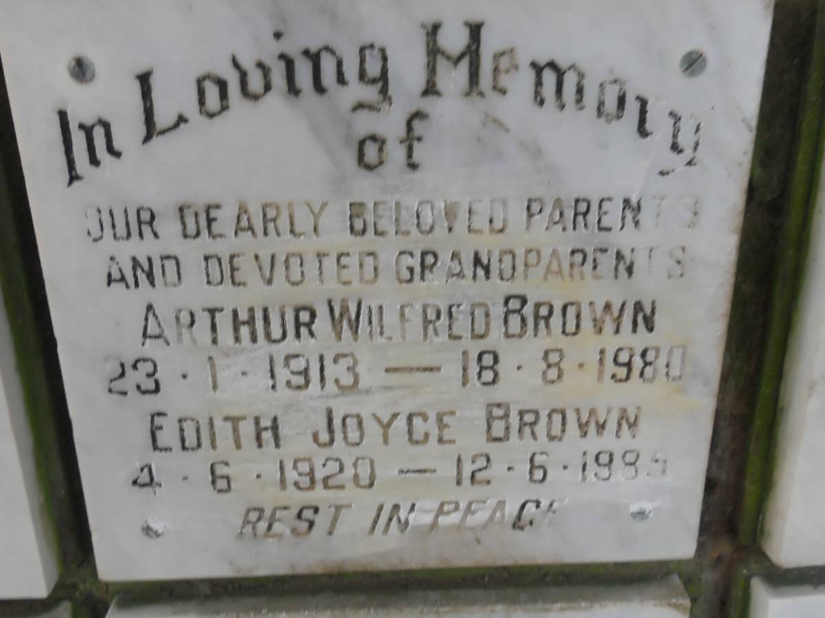 BROWN Arthur Wilfred 1913-1980 &amp; Edith Joyce 1920-1985