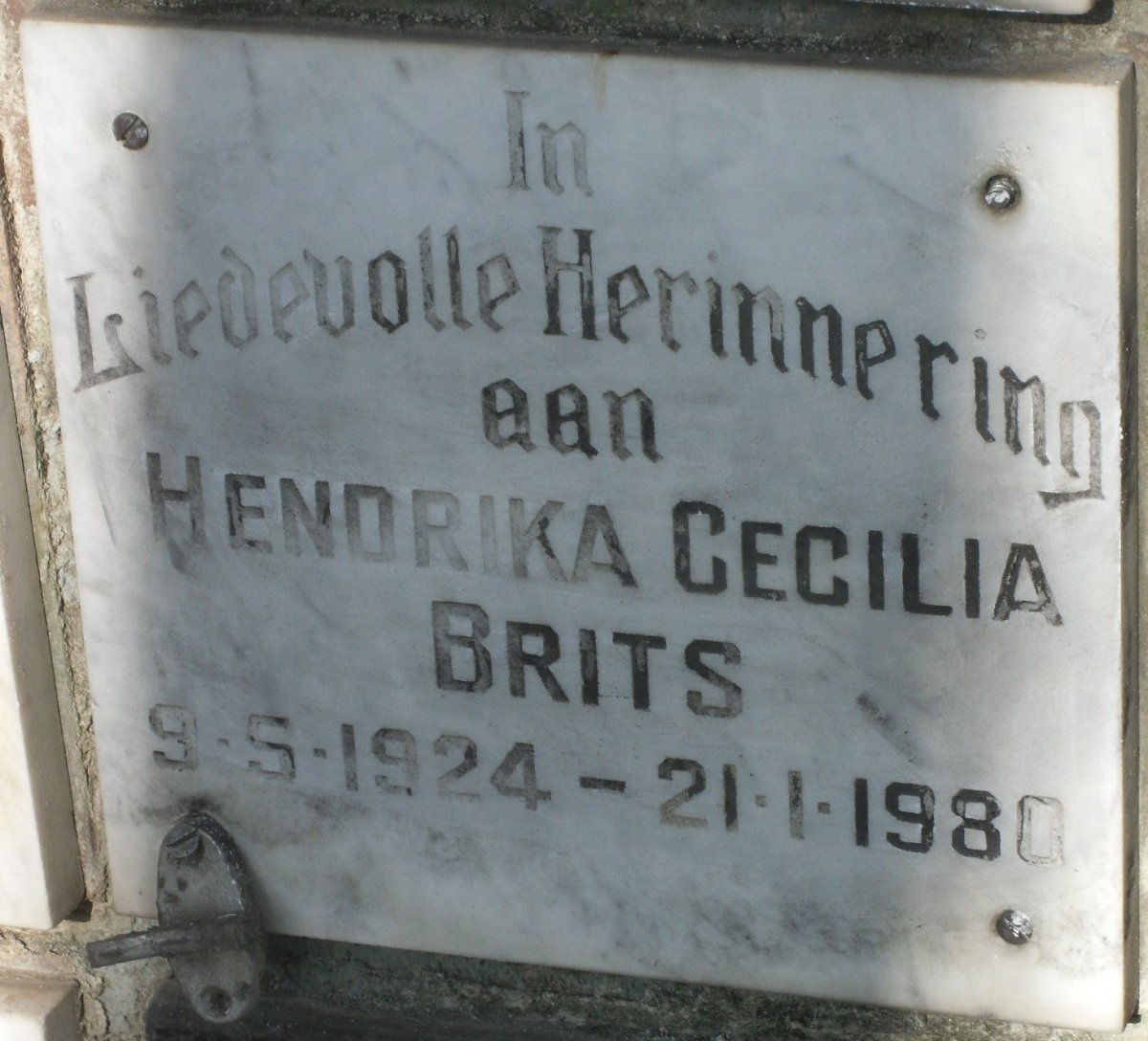 BRITS Hendrika Cecilia 1924-1980