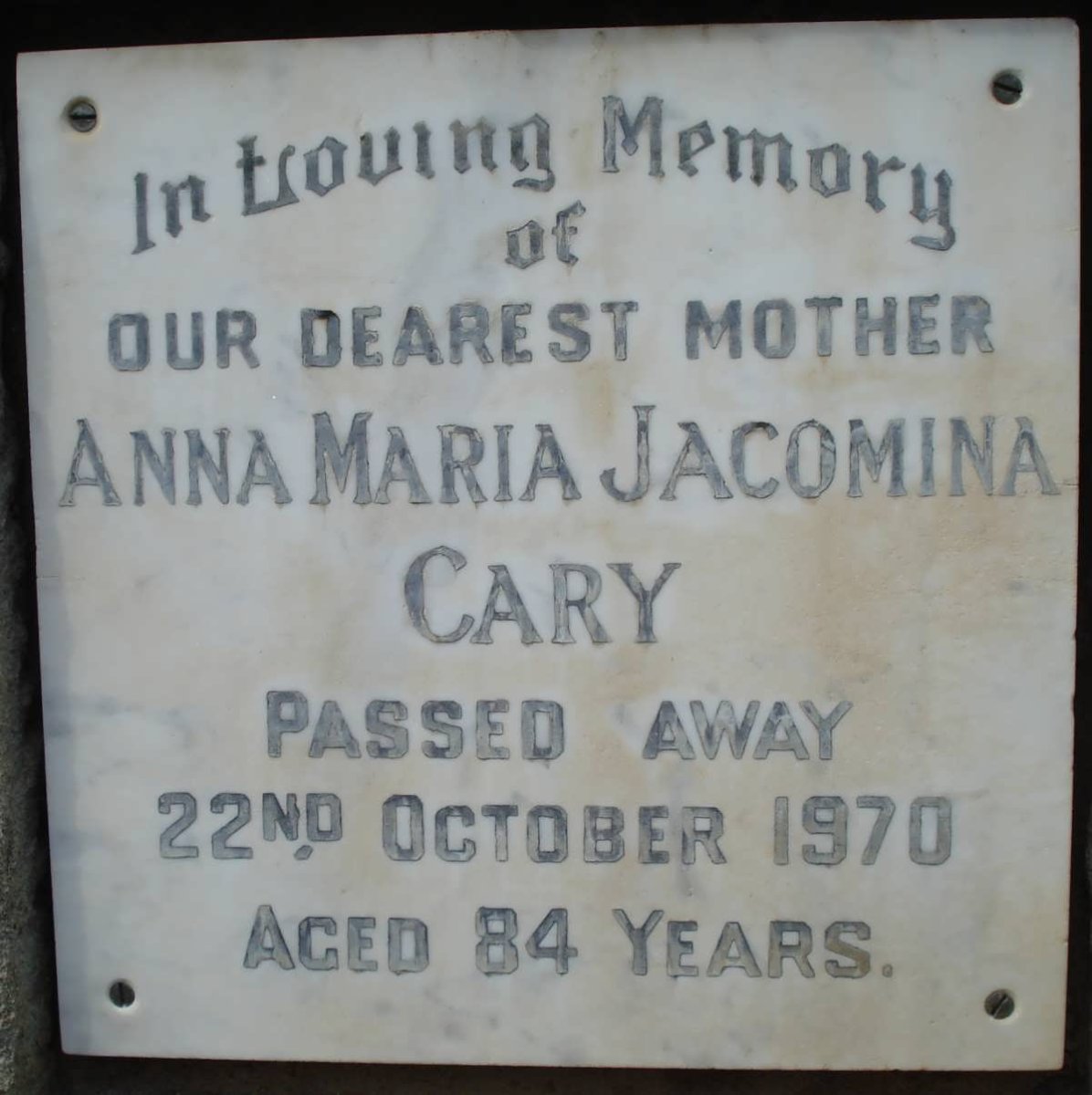 CARY Anna Maria Jacomina -1970