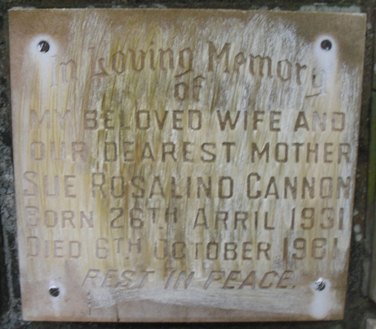 CANNON Sue Rosalind 1931-1981