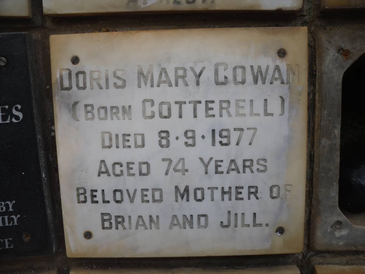 COWAN Doris Mary nee COTTERELL -1977
