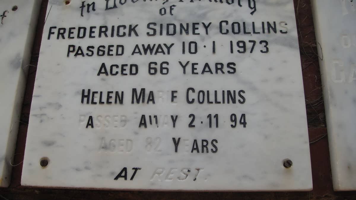 COLLINS Frederick Sidney -1973 &amp; Helen Marie -1994