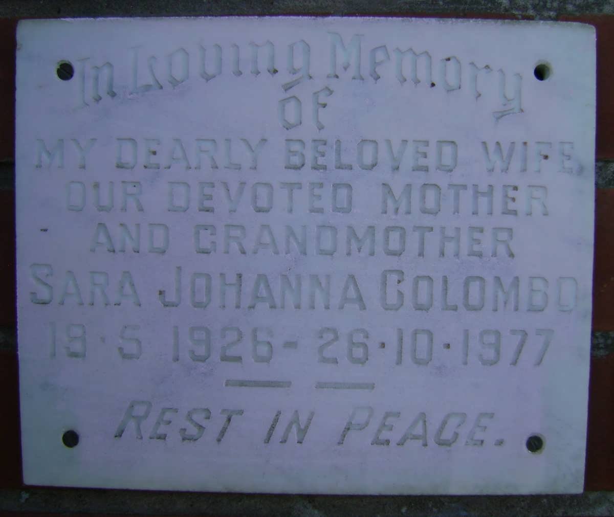 COLOMBO Sara Johanna 1926-1977