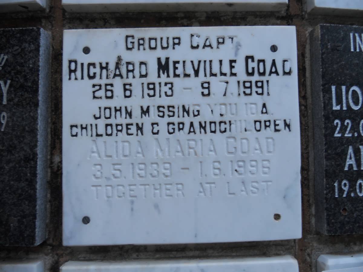 COAD Richard Melville 1913-1991 &amp; Alida Maria 1939-1996