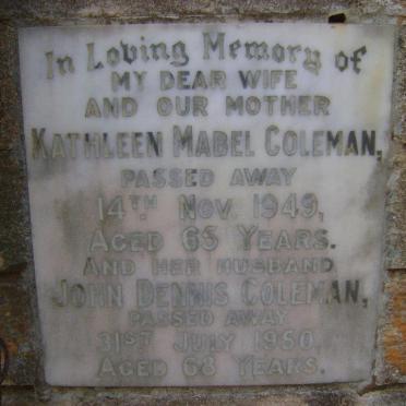 COLEMAN John Dennis -1950 &amp; Kathleen Mabel -1949