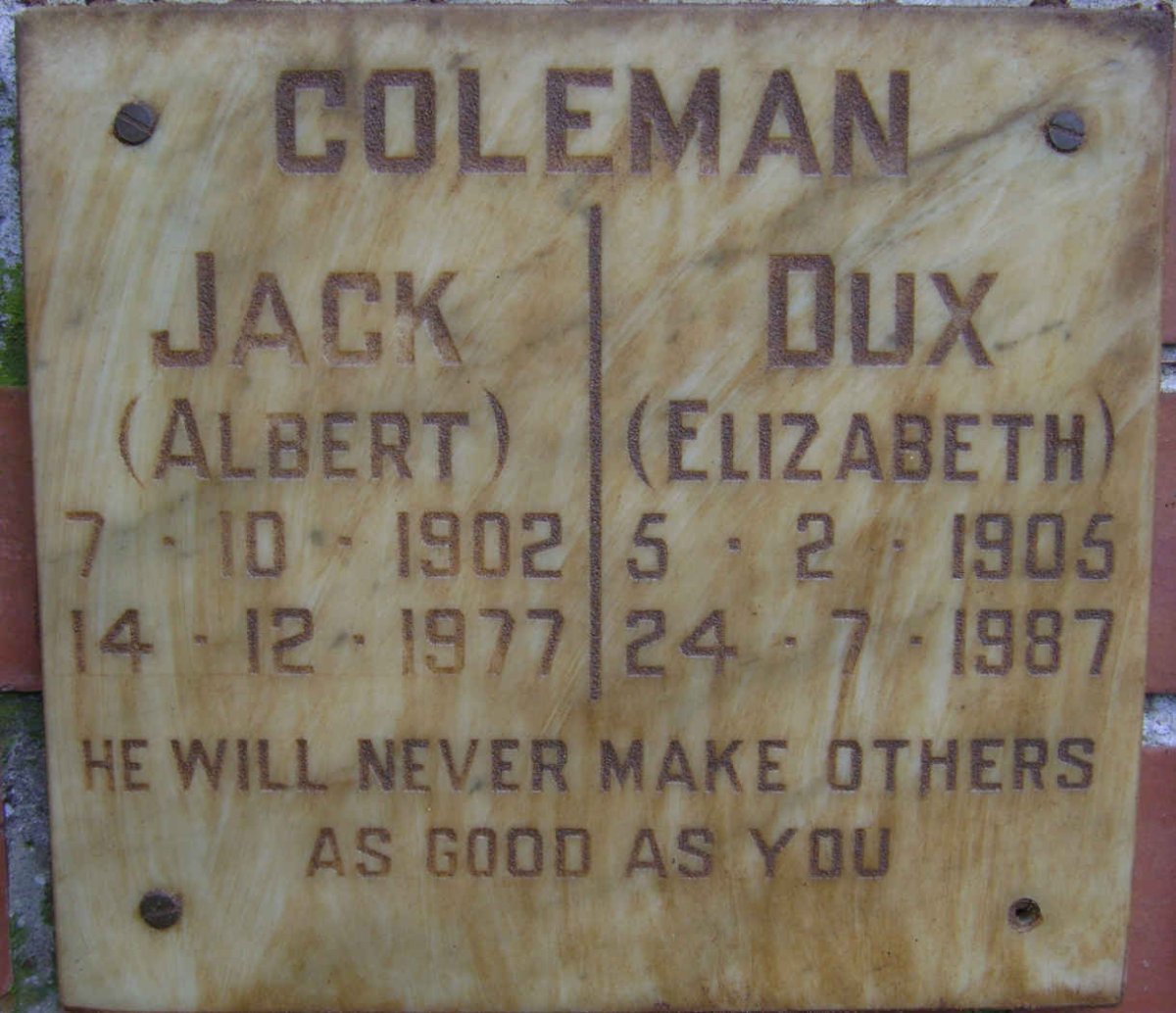 COLEMAN Albert 1902-1977 &amp; Elizabeth 1905-1987