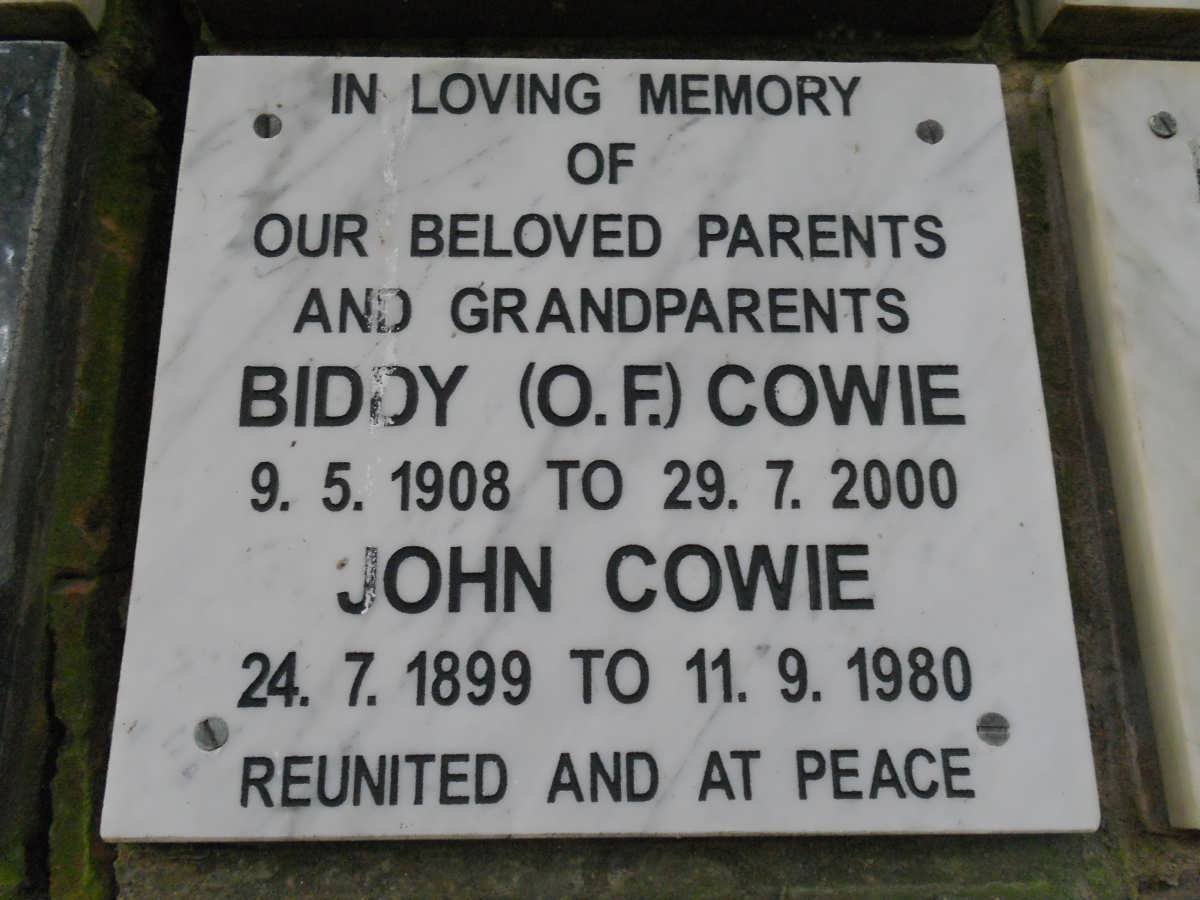 COWIE John 1899-1980 &amp; O.F. 1908-2000