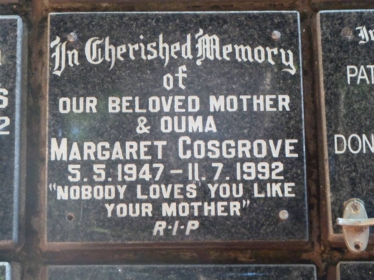 COSGROVE Margaret 1947-1992