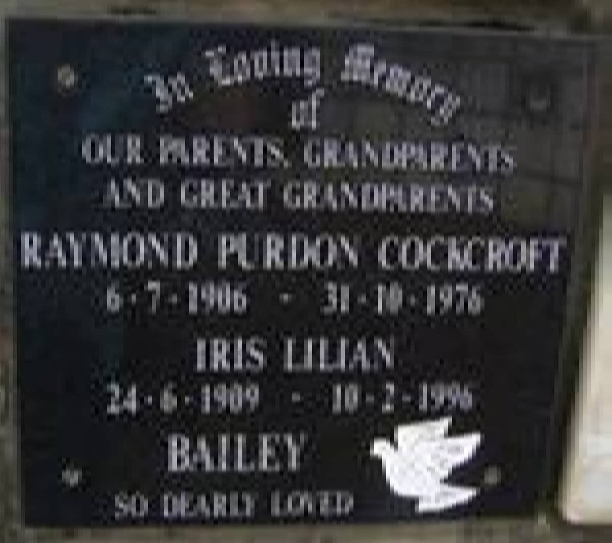 COCKROFT Raymond Purdon 1906-1976 &amp; Iris Lilian 1909-1995