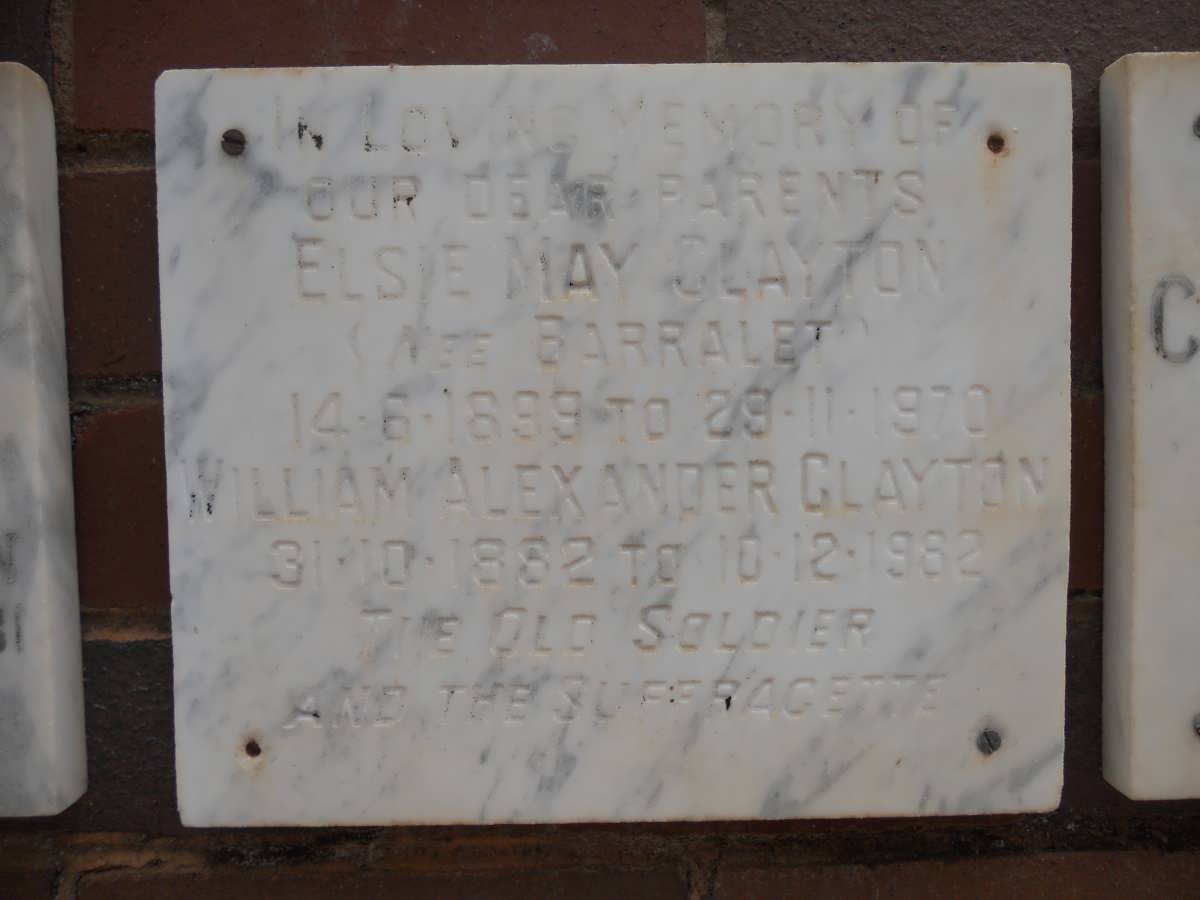 CLAYTON William Alexander 1882-1982 &amp; Elsie May BARRALET 1899-1970