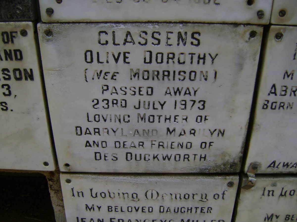 CLASSENS Olive Dorothy nee MORRISON -1973