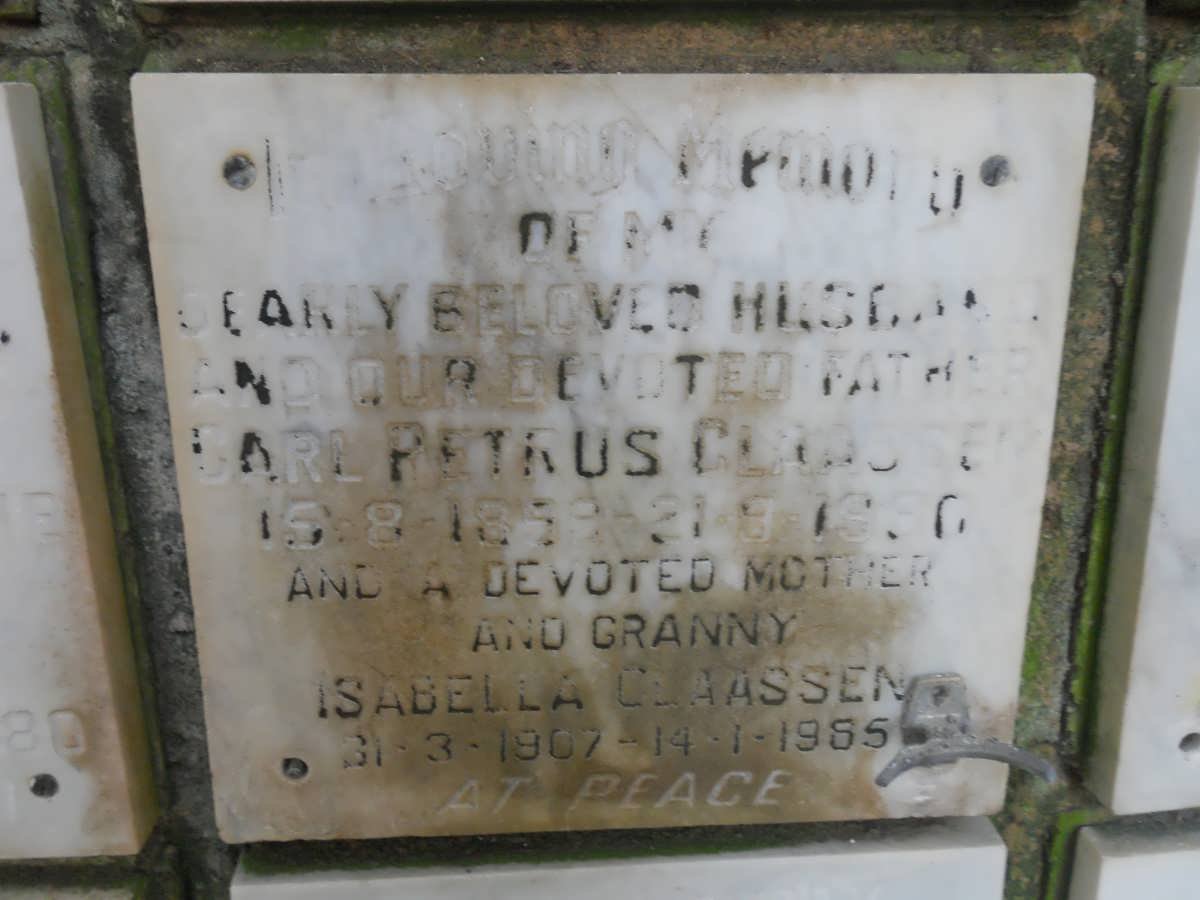 CLAASSEN Carl Petrus 1899-1980 &amp; Isabella 1907-1985