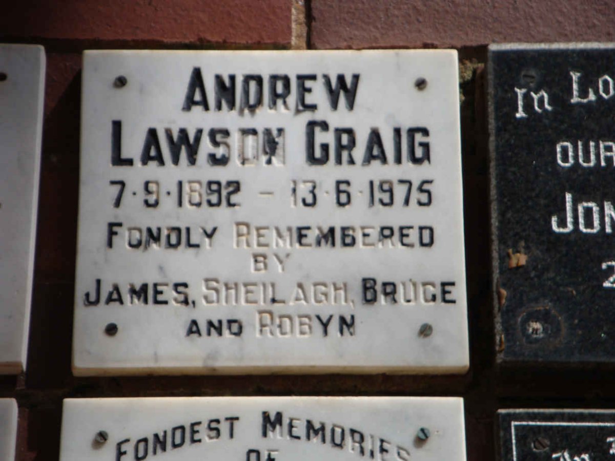 CRAIG Andrew Lawson 1892-1975