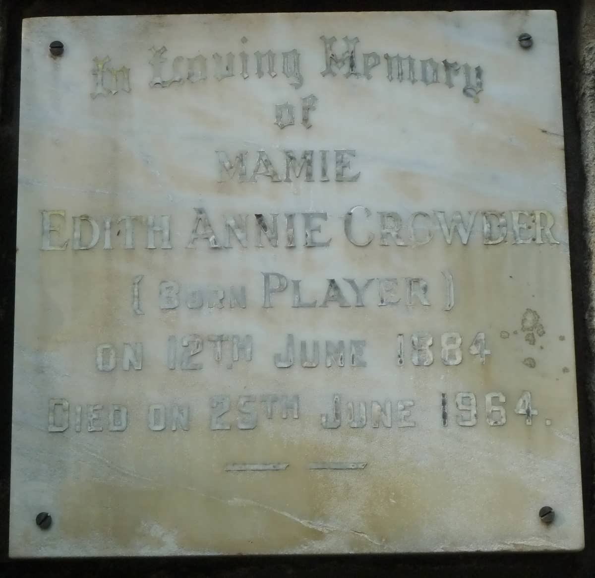 CROWDER Edith Annie nee PLAYER 1884-1964