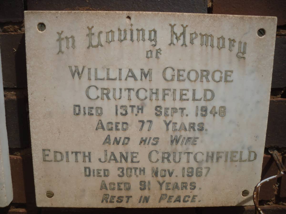 CRUTCHFIELD William George -1946 &amp; Edith Jane -1967