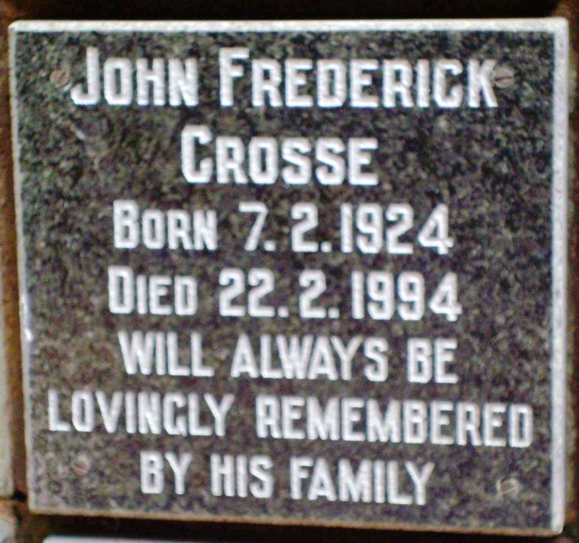 CROSSE John Frederick 1924-1994