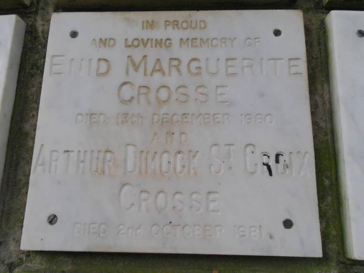 CROSSE Arthur Dimock St Croix -1981 &amp; Enid Marguerite -1980