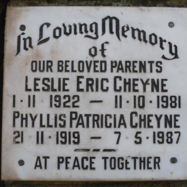 CHEYNE Leslie Eric 1922-1981 &amp; Phyllis Patricia 1919-1987