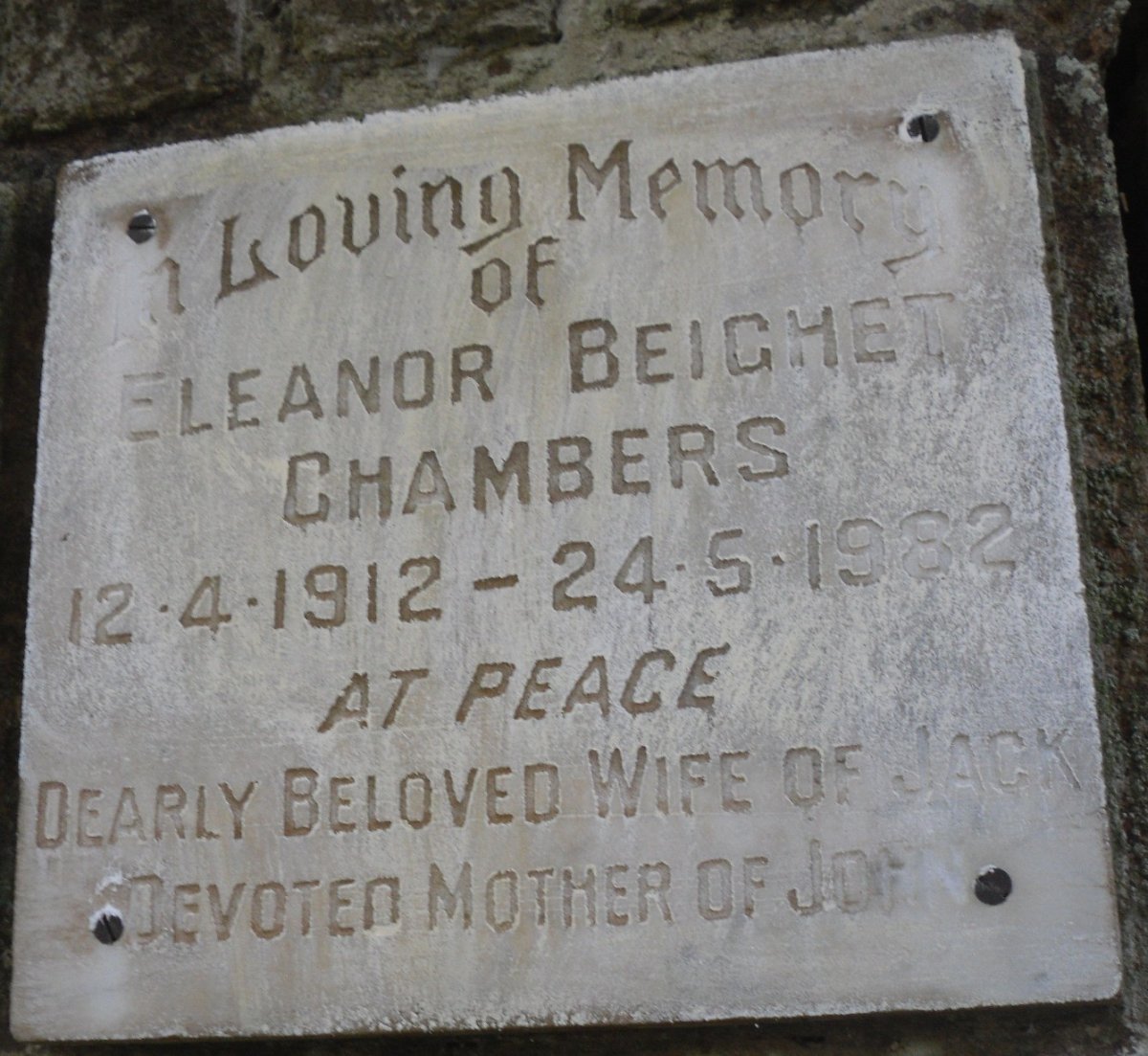 CHAMBERS Eleanor Beighet 1912-1982