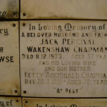 CHAPMAN Jack Percival Wakenshaw -1973 &amp; Betty Archibald -1991
