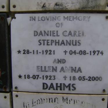 DAHMS Daniel Carel Stephanus 1921-1974 &amp; Ellen Anna 1923-2000