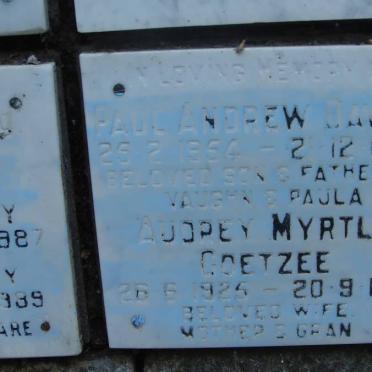 DAVIES Paul Andrew 1954-1987 :: COETZEE Audrey Myrtle 1925-1991