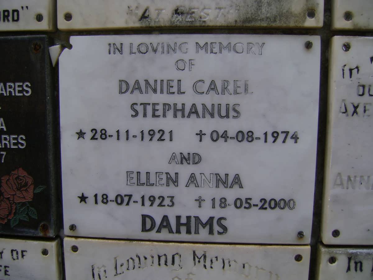DAHMS Daniel Carel Stephanus 1921-1974 &amp; Ellen Anna 1923-2000