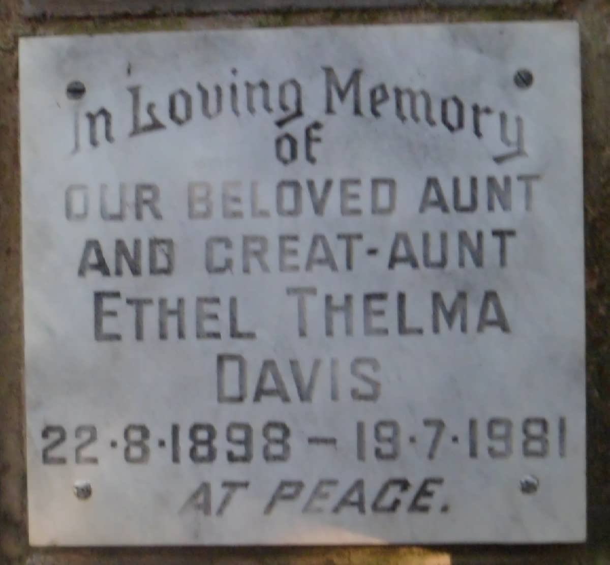 DAVIS Ethel Thelma 1898-1981