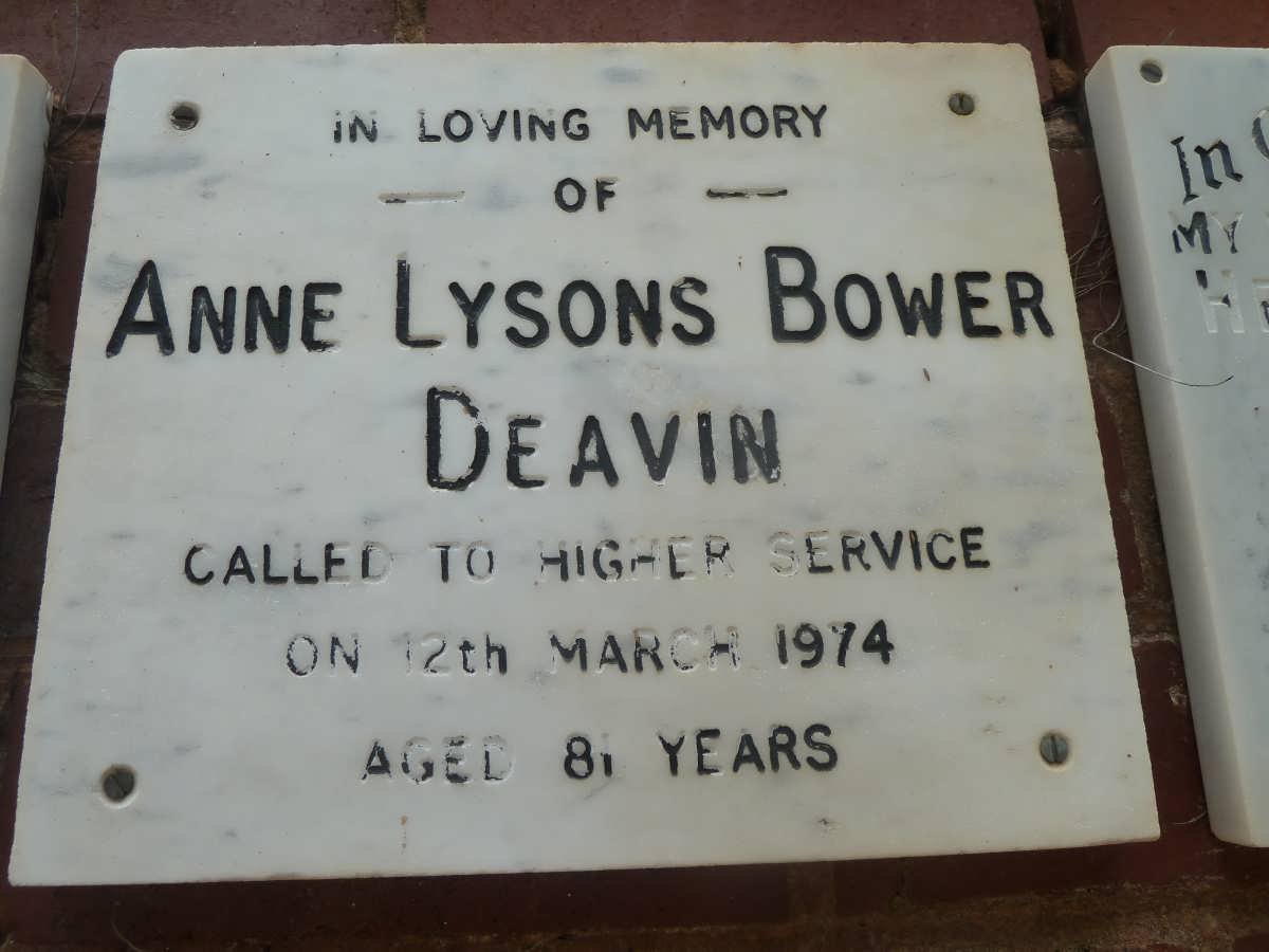 DEAVIN Anne Lysons Bower -1974