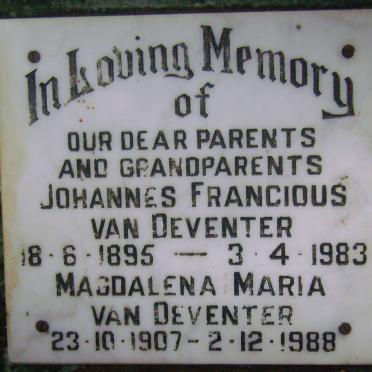 DEVENTER Johannes Francious, van 1895-1983 &amp; Magdalena Maria 1907-1988