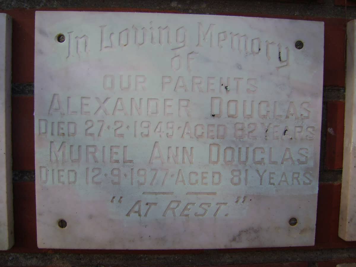 DOUGLAS Alexander -1949 &amp; Muriel Ann -1977