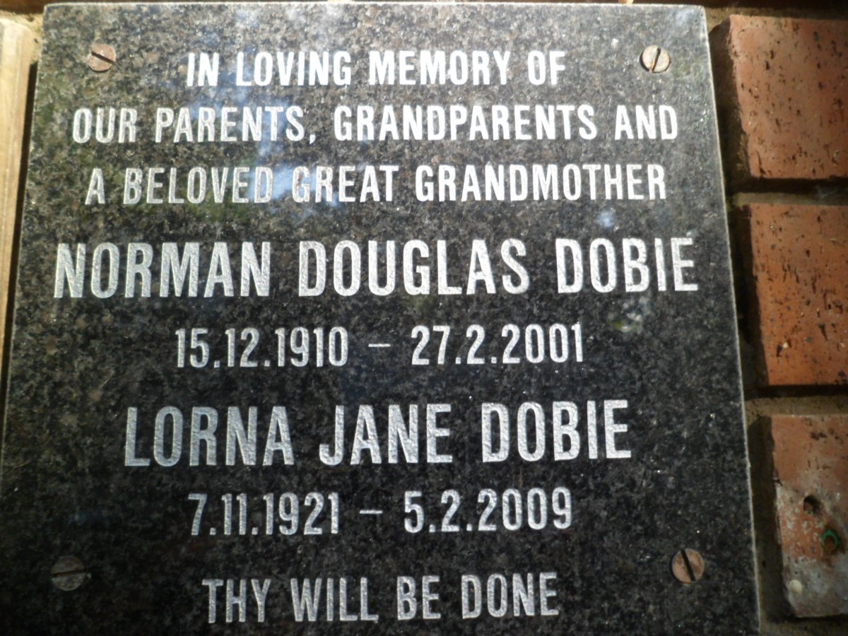 DOBIE Norman Douglas 1910-2001 &amp; Lorna Jane 1921-2009