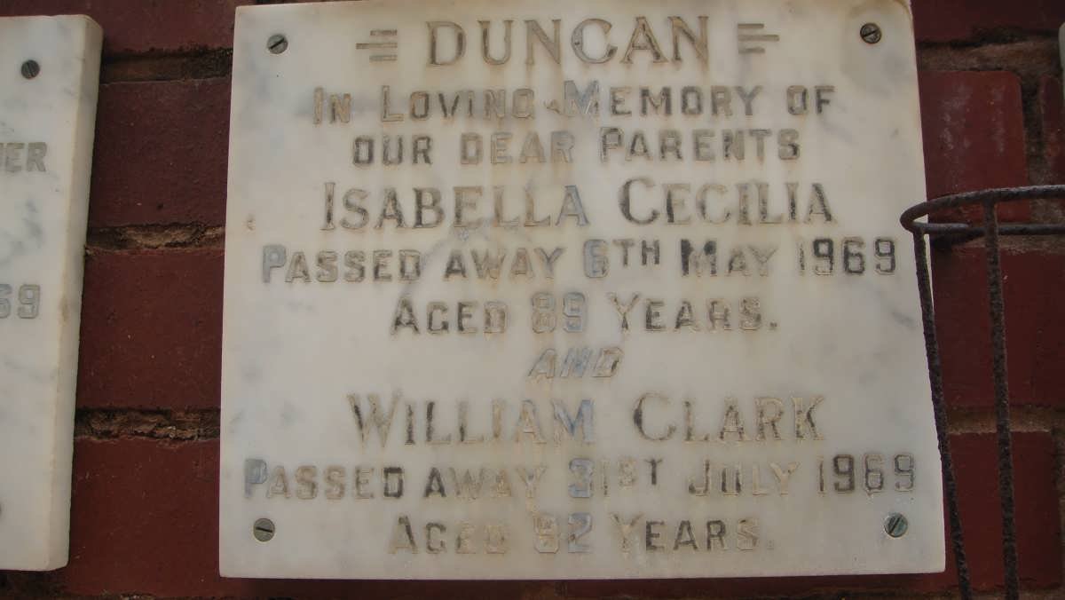 DUNCAN William Clark -1969 &amp; Isabella Cecilia -1969