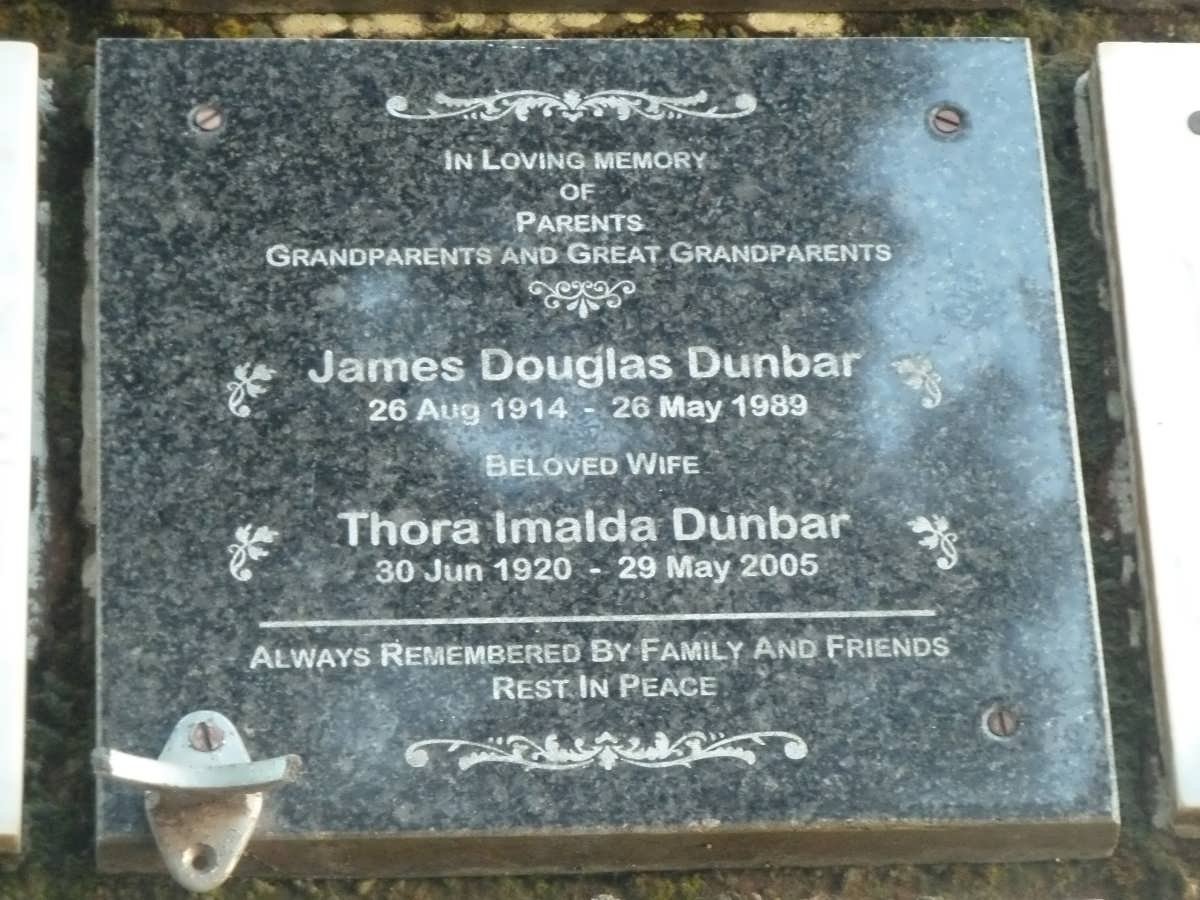 DUNBAR James Douglas 1914-1989 &amp; Thora Imalda 1920-2005
