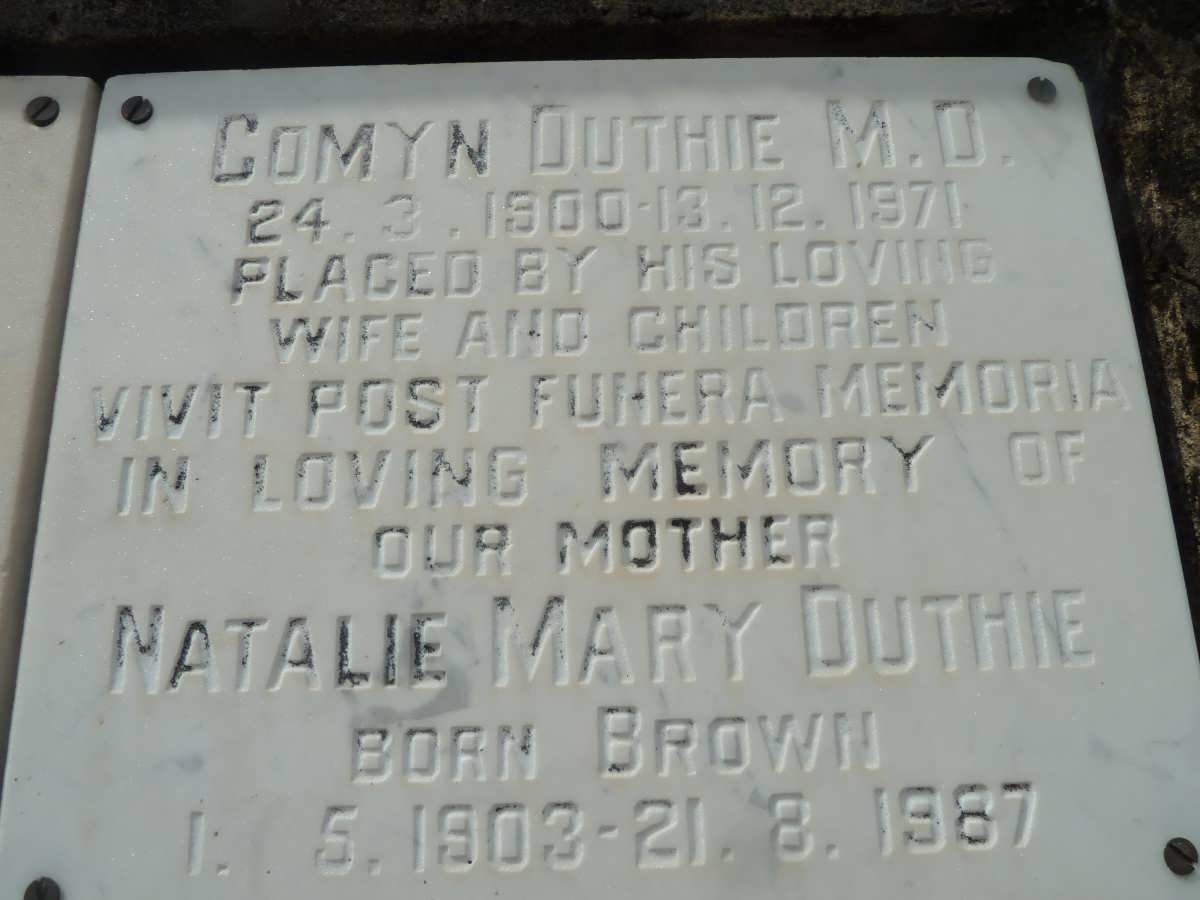 DUTHIE Comyn 1900-1971 &amp; Natalie Mary BROWN 1903-1987