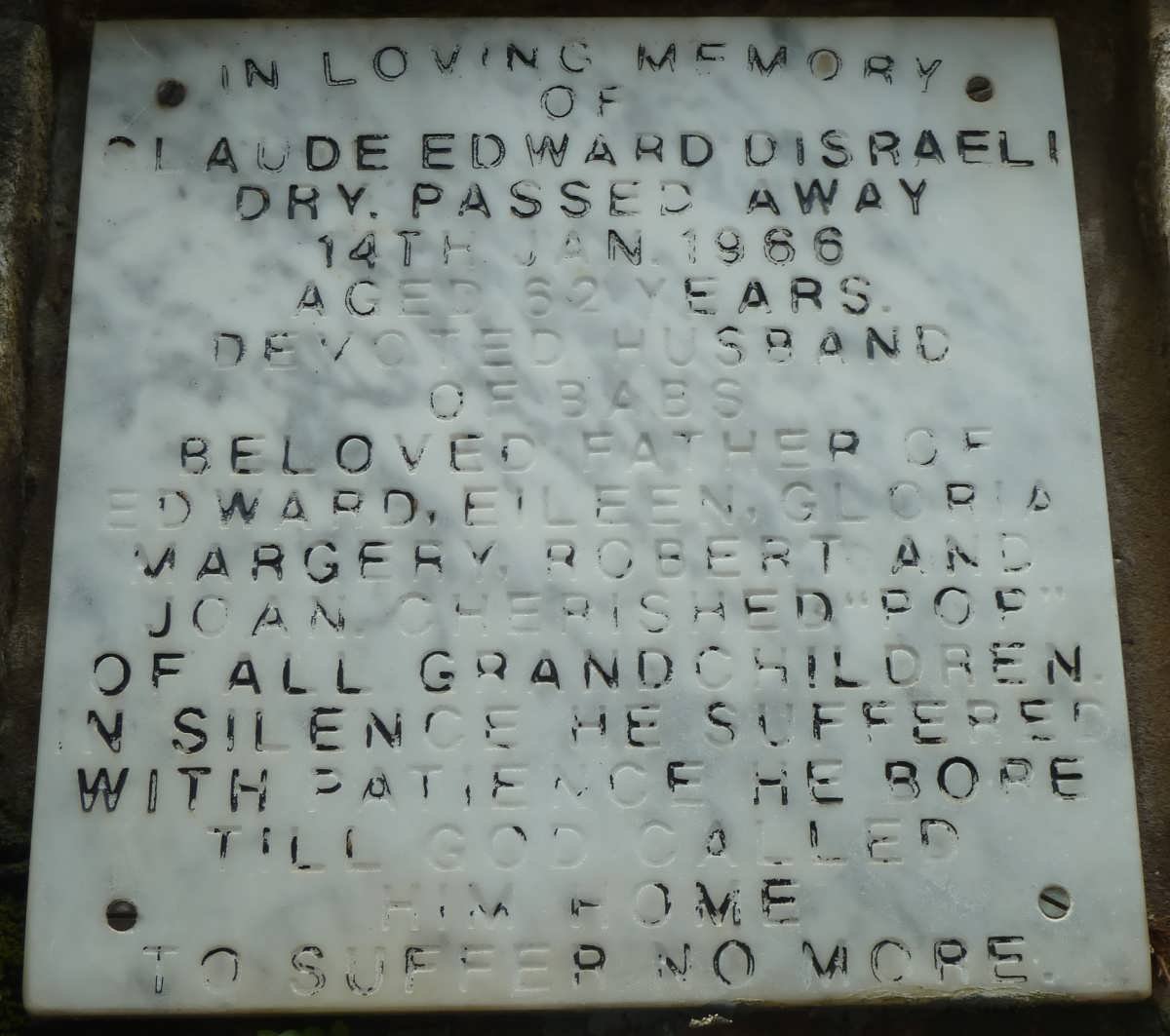 DRY Claude Edward Disraeli -1966