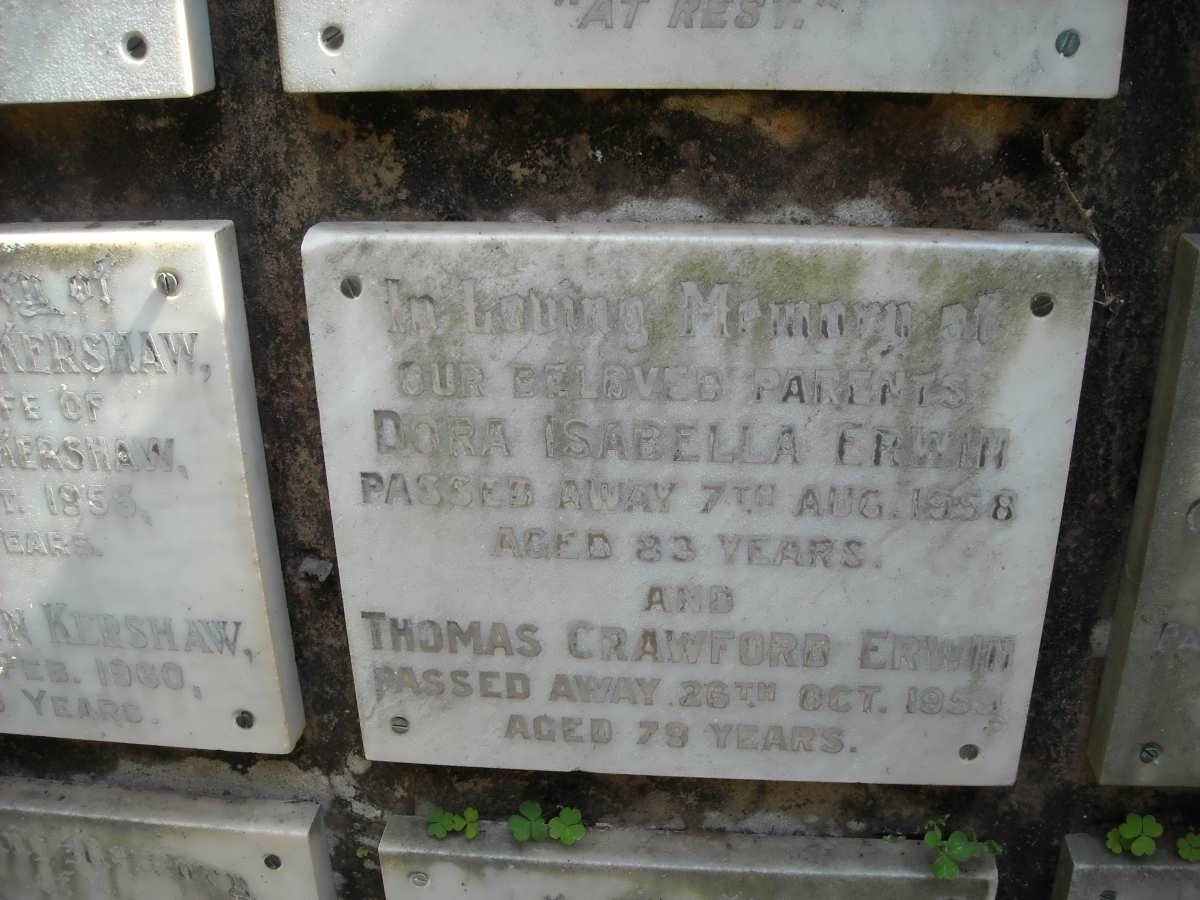 ERWIN Thomas Crawford -1959 &amp; Dora Isabella -1958