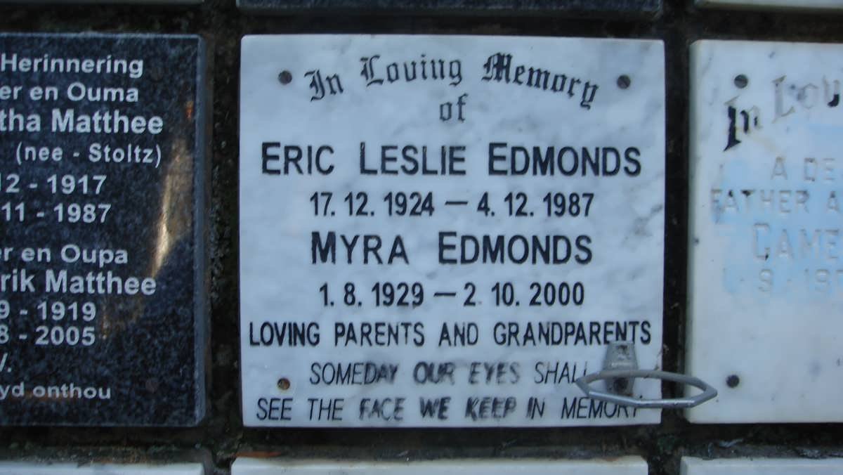 EDMONDS Eric Leslie 1924-1987 &amp; Myra 1929-2000