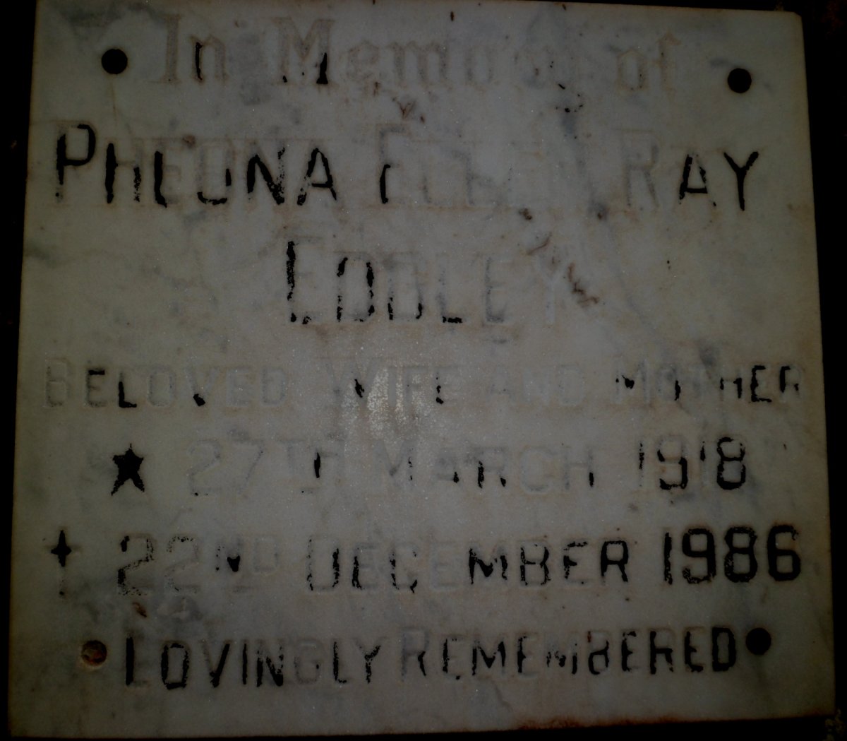 EDDLEY Pheona Ellen Ray 1918-1986