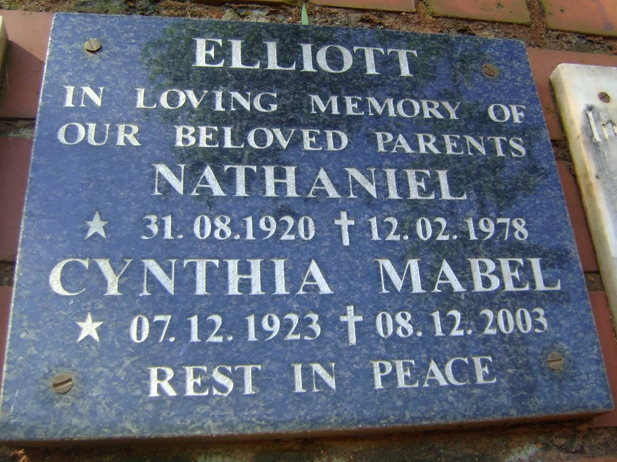 ELLIOTT Nathaniel 1920-1978 &amp; Cynthia Mabel 1923-2003