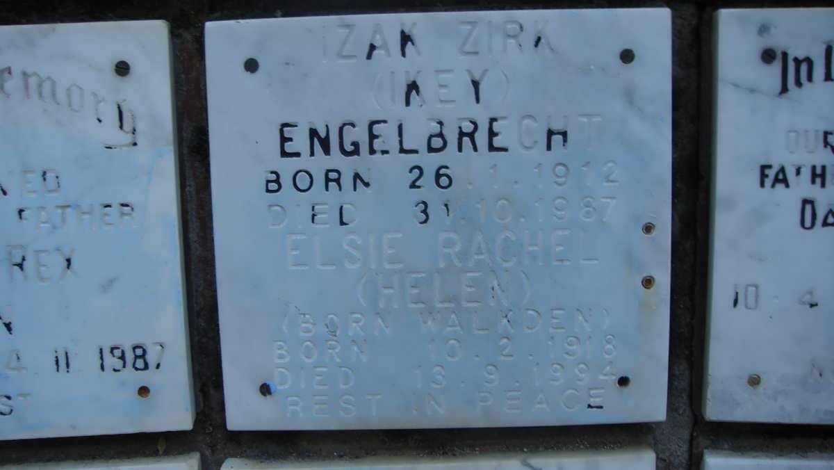 ENGELBRECHT Izak Zirk 1912-1987 &amp; Elsie Rachel 1918-1994