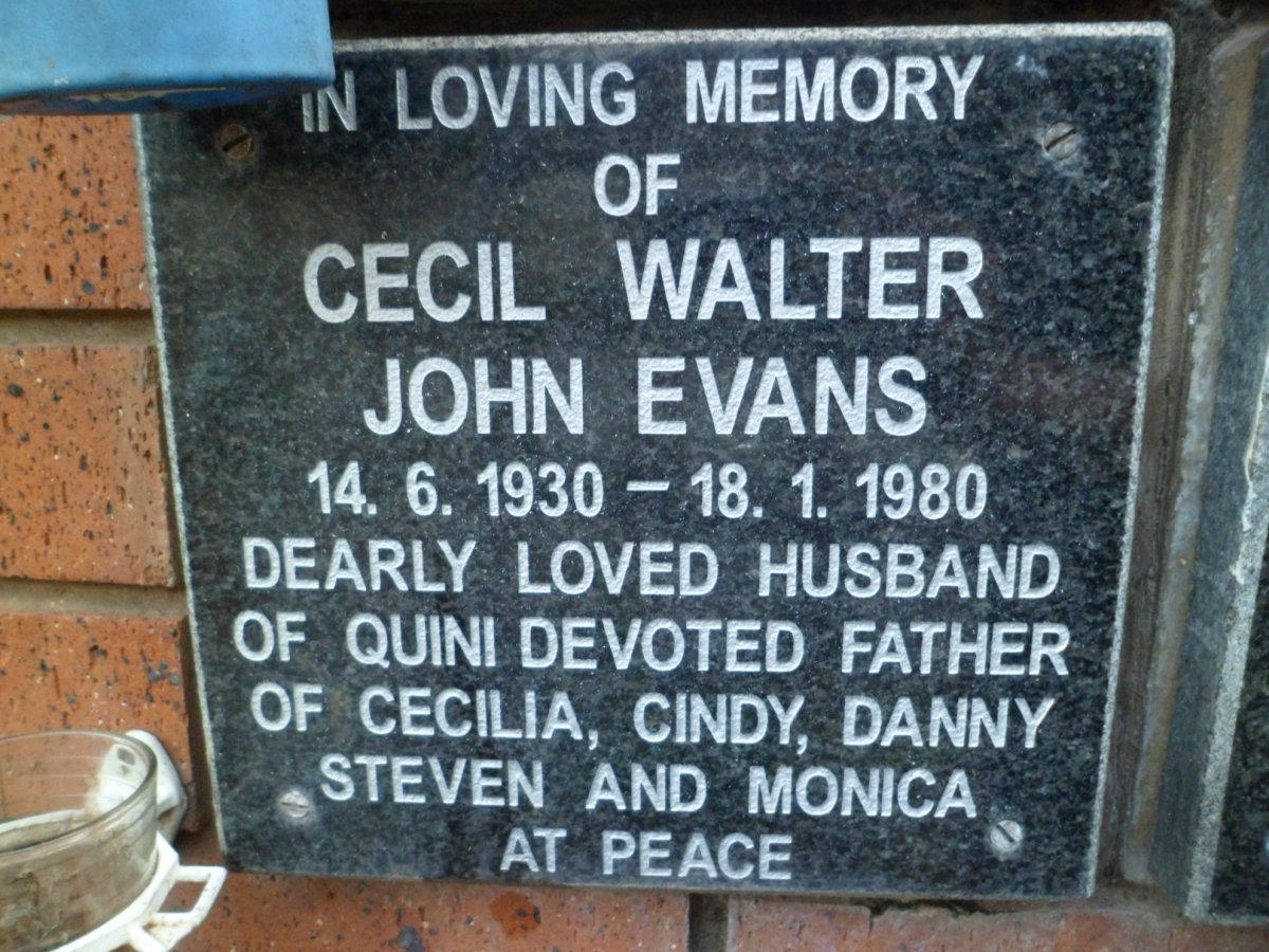 EVANS Cecil Walter John 1930-1980
