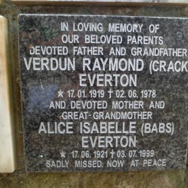EVERTON Verdun Raymond 1919-1978 &amp; Alice Isabelle 1921-1999
