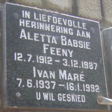 FEENY Aletta Babsie 1912-1987 :: MARÉ Ivan 1937-1992