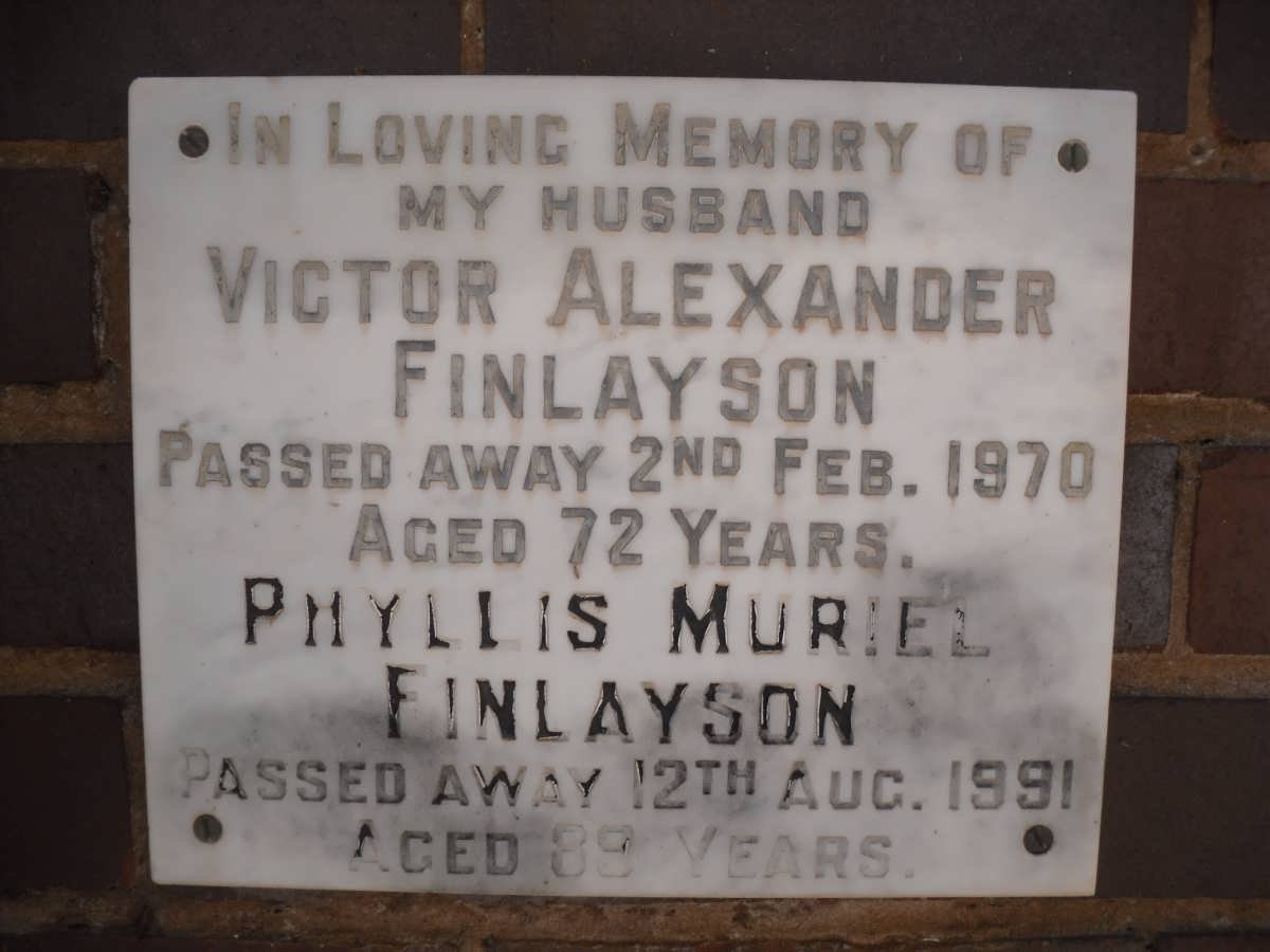 FINLAYSON Victor Alexander -1970 &amp; Phyllis Muriel -1991