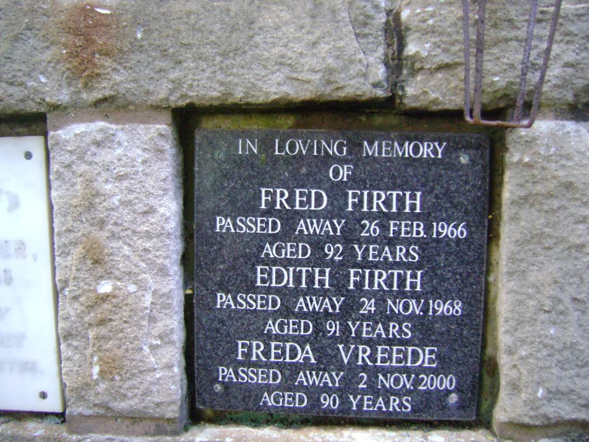 FIRTH Fred -1966 &amp; Edith -1968 :: VREEDE Freda -2000