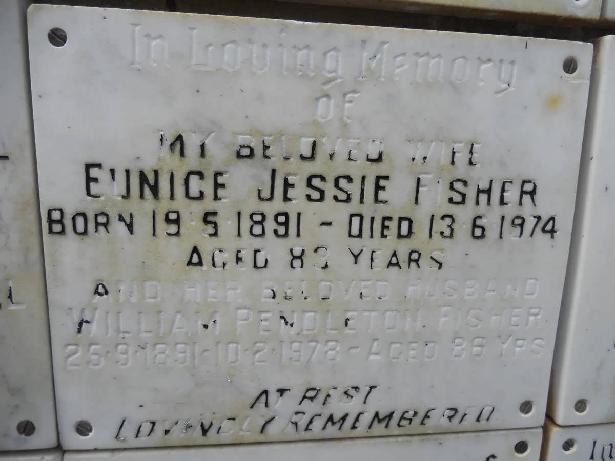 FISHER William Pendleton 1891-1978 &amp; Eunice Jessie 1891-1974