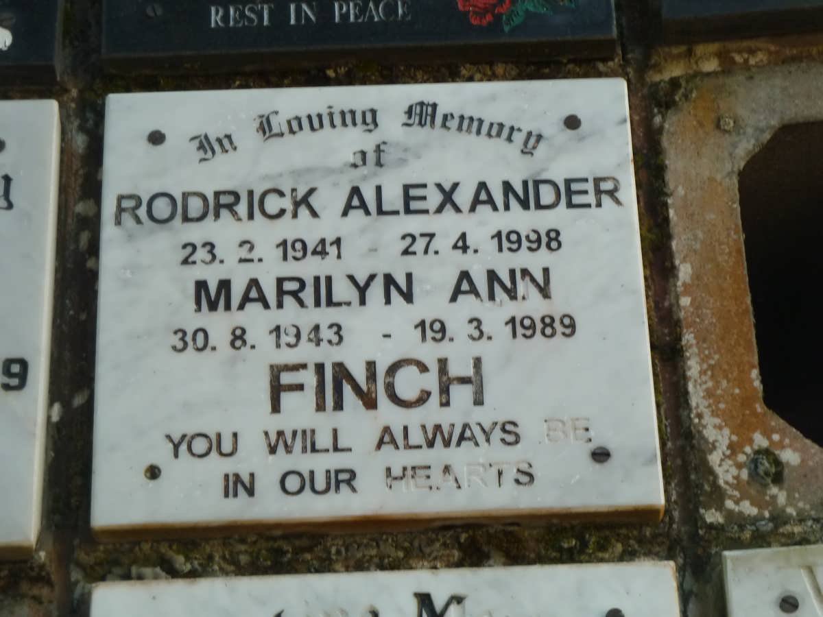 FINCH Rodrick Alexander 1941-1998 &amp; Marilyn Ann 1943-1989