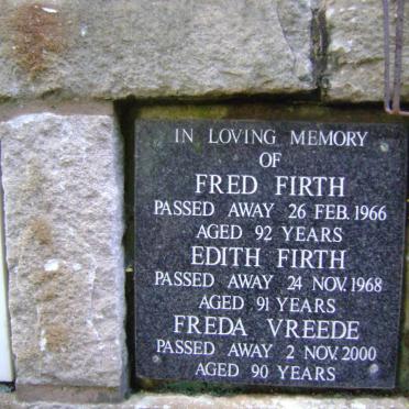FIRTH Fred -1966 &amp; Edith -1968 :: VREEDE Freda -2000